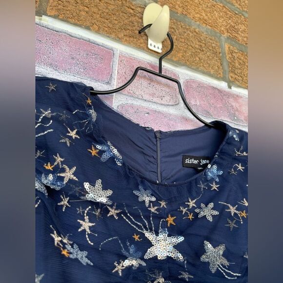Sister Jane Shooting Star Embroidered Mini Dress Navy and Silver  medium - Picture 9 of 17